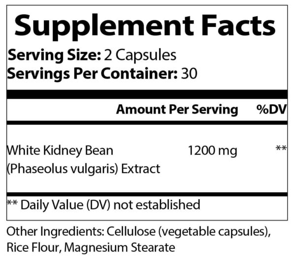 A label for a White Kidney Bean (Carb Block) supplement.