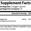 A label for Magnesium Glycinate with a serving size of vegetable capsules per 30 ml.