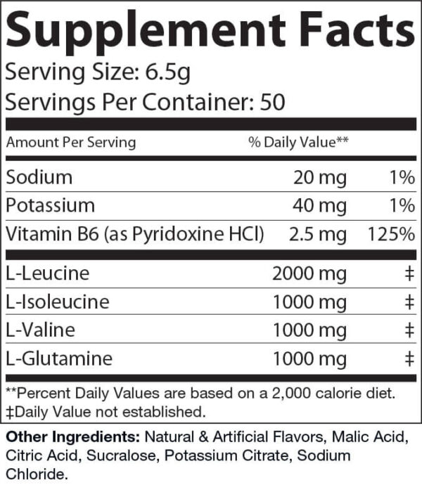 BCAA Lemon supplement facts.