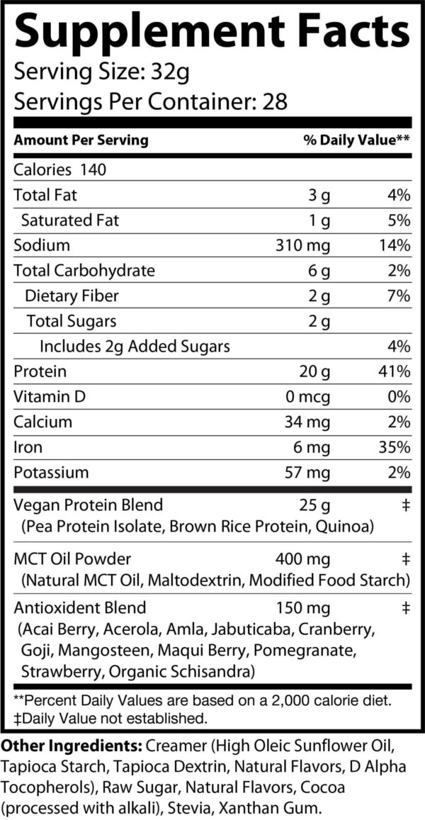 A nutrition label for Protein Vegan.