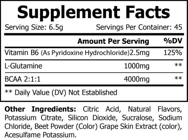 BCAA Watermelon supplement facts.